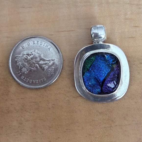 Vintage Dichroic Pendant Sterling Silver Blue Purple Glass Vintage - Picture 8 of 8